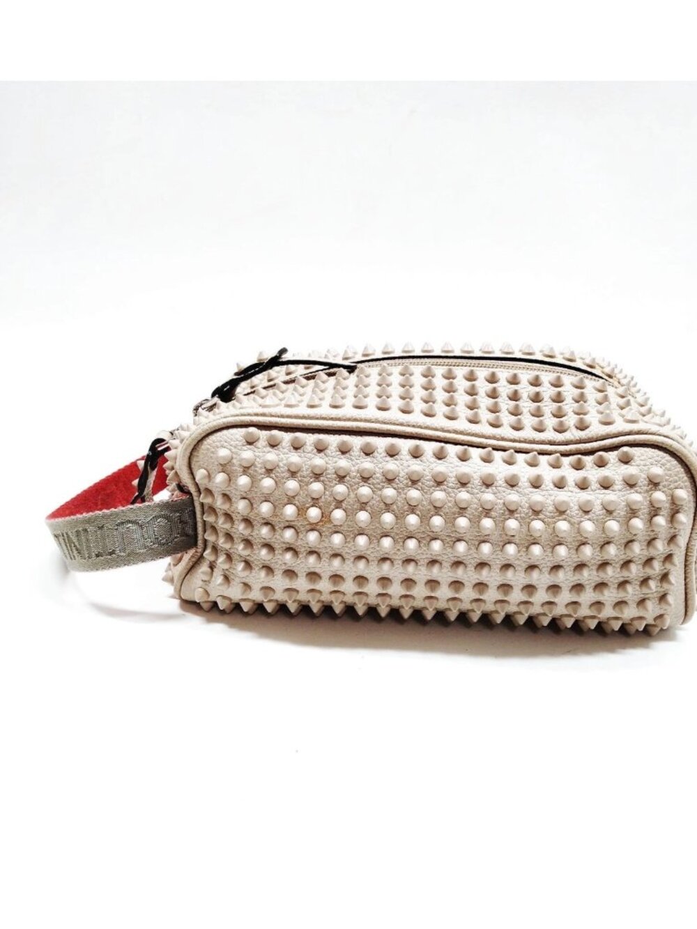 $1195 Auth. CHRISTIAN LOUBOUTIN Made in ITALY Unisex Beige Leather Toiletry Bag